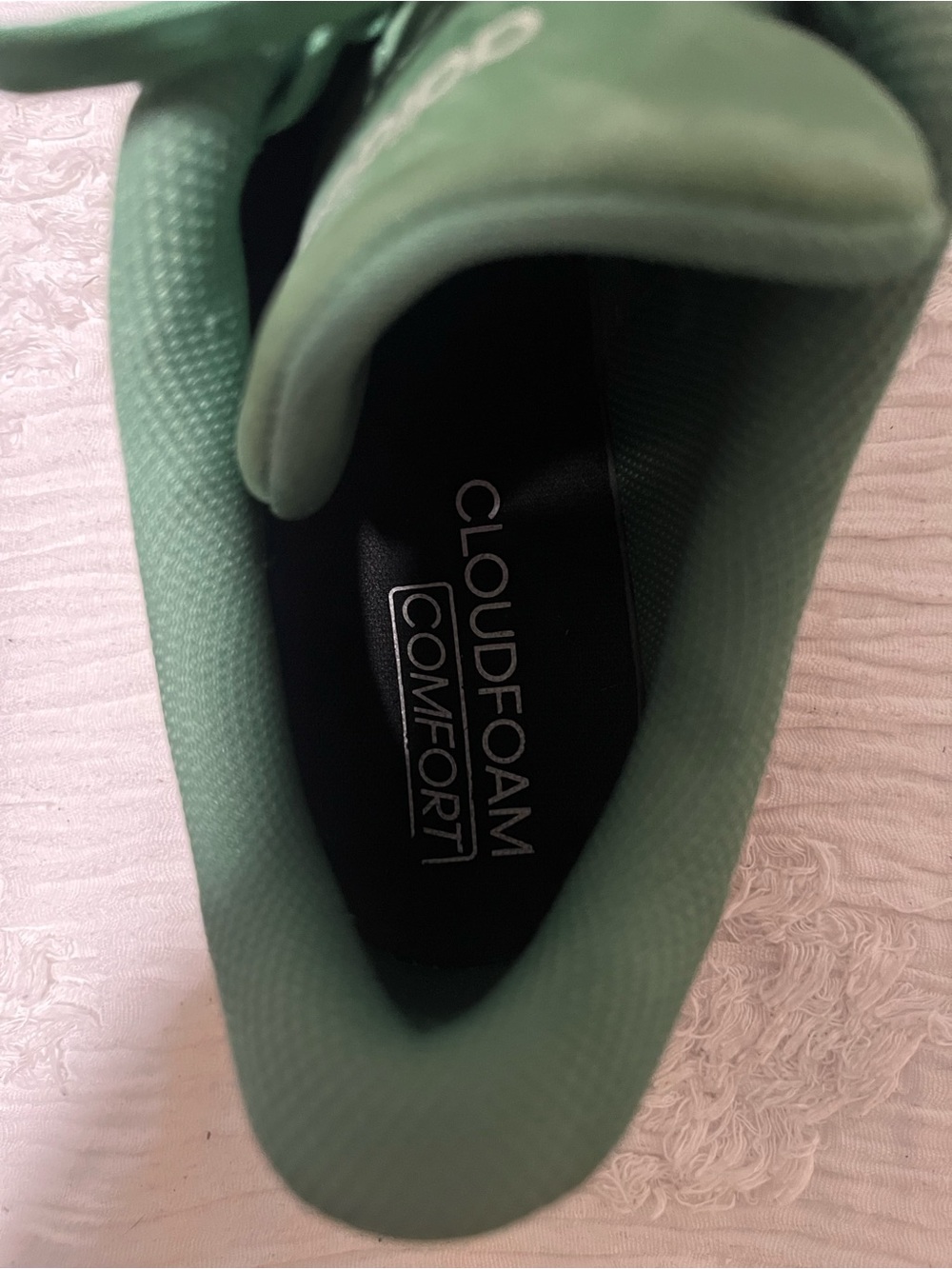 adidas Cloudform Comfort White Leather Sneakers with Green Tongue and Laces - Picture 3 of 6